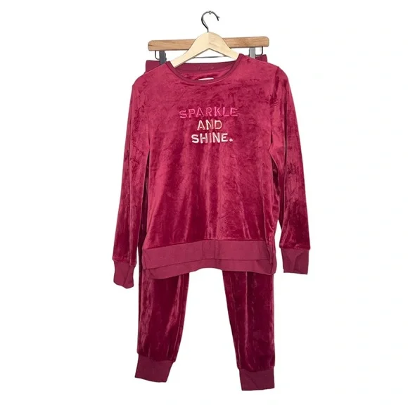 Kate Spade “Sparkle and Shine” Velour Burgundy Pajama Set